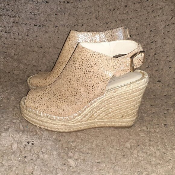 KENNETH COLE-Odette Espadrille Wedge-Metallic Tan/Gold Leather Slingback-Sz 9-EX - Picture 2 of 7